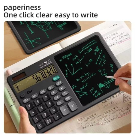 ألة حاسبة مكتب مع لوح للكتابة